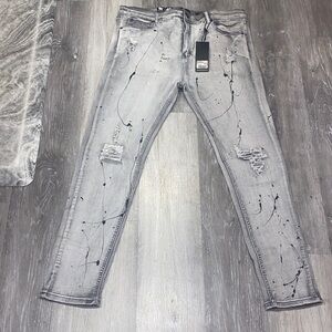 Men's Gray Distressed Paint-Splatter SUPER SKINNY Jeans 👖 Sz 40 fits 36 NWT